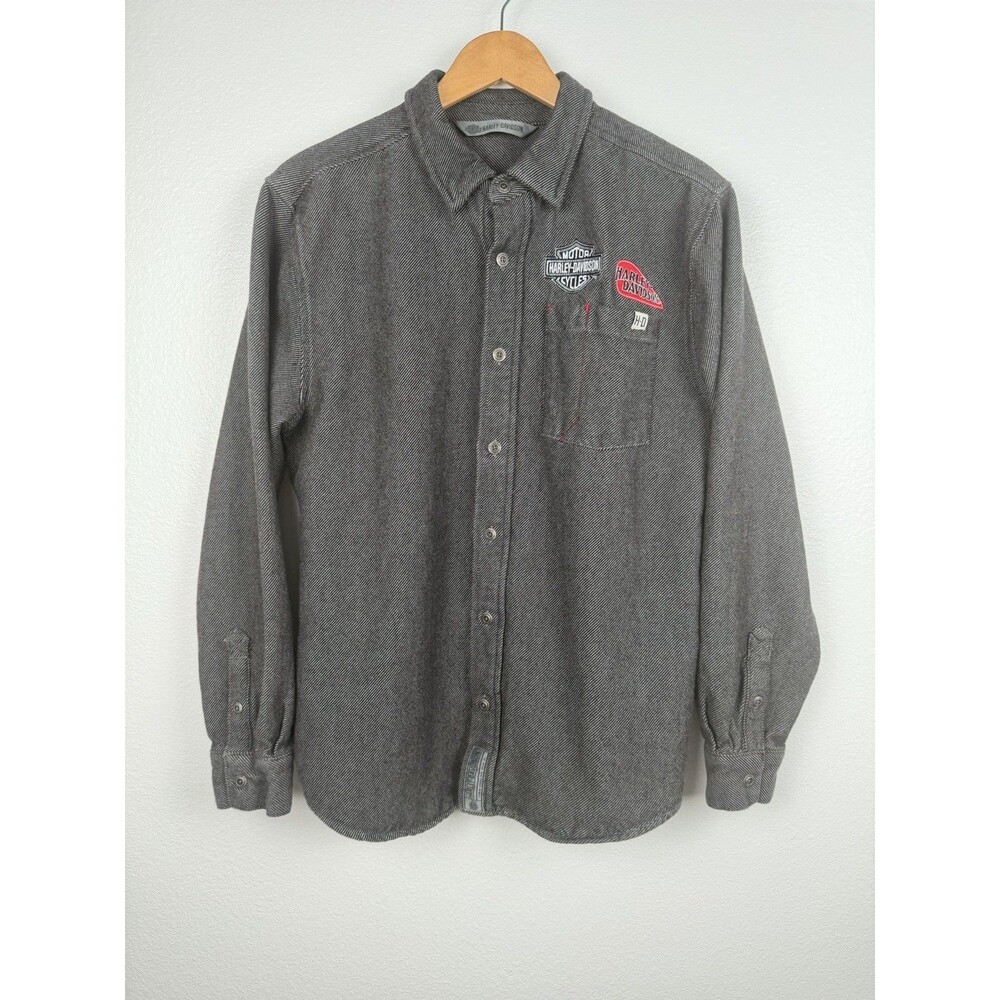Harley-Davidson Mens Twill Button Down Shirt Brown/Gray Slim Fit Overshirt